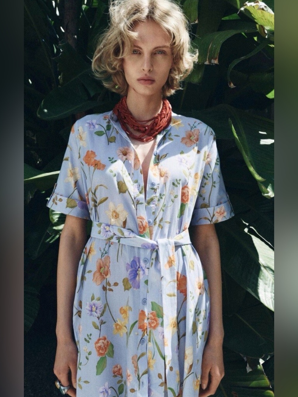 Zara Light Blue Floral Maxi Dress with Orange & Purple Flowers - Picture 1 of 4